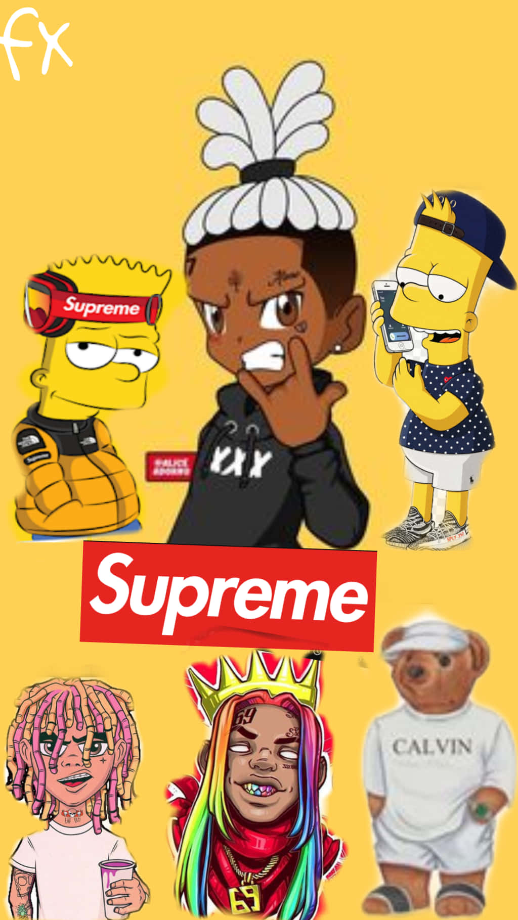 Lil Uzi Cartoon With Supreme Logo Wallpaper