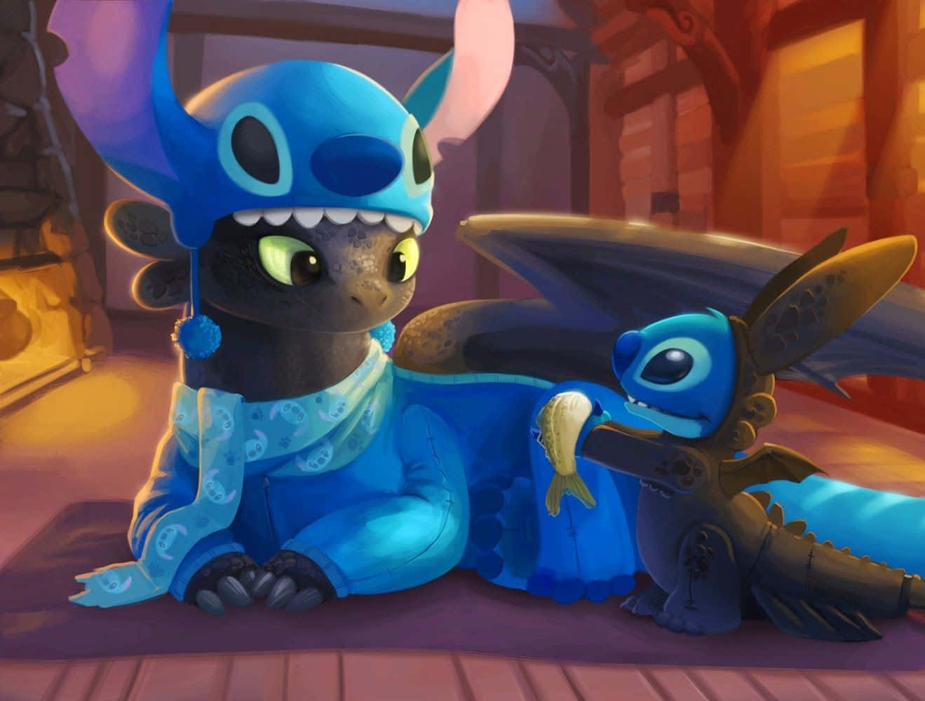 Lilo And Stitch Enjoying A Magical Moment Together Wallpaper