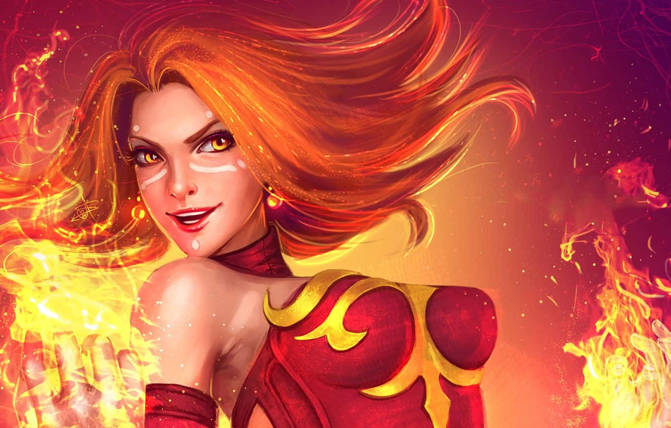 Lina The Slayer Unleashing Her Fiery Magic In Dota 2 Wallpaper