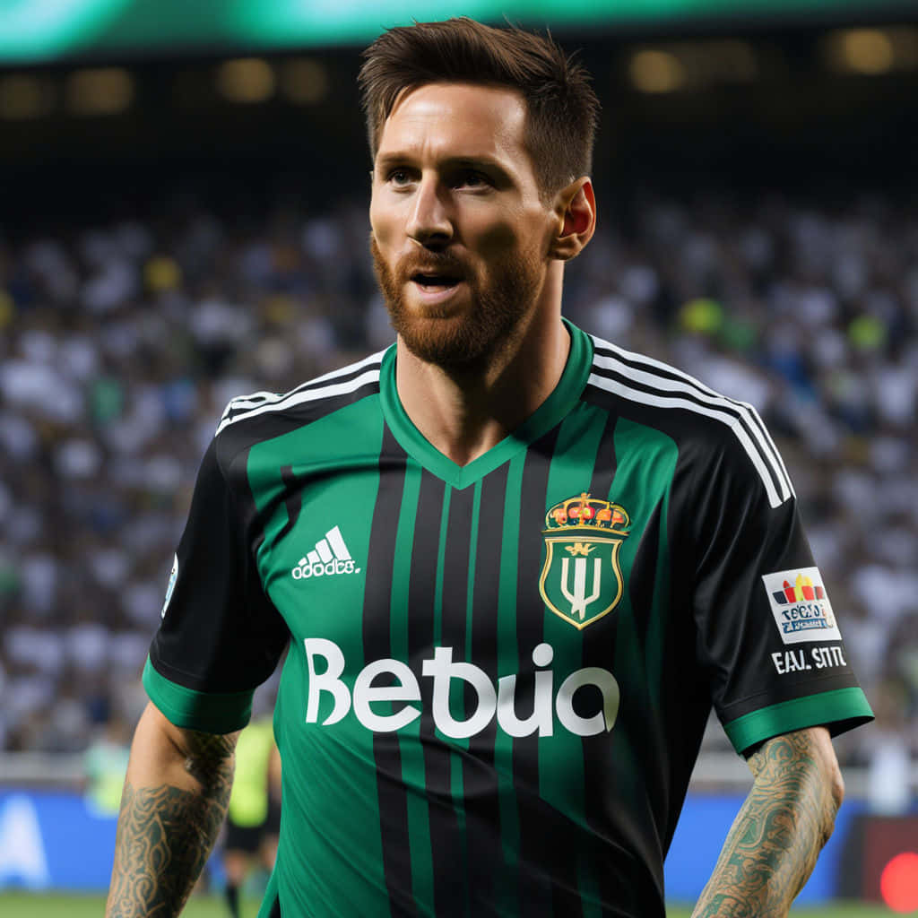 Lionel Messiin Green Striped Kit Wallpaper