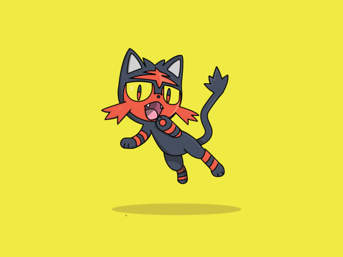 Litten Jumping In Yellow Background Wallpaper