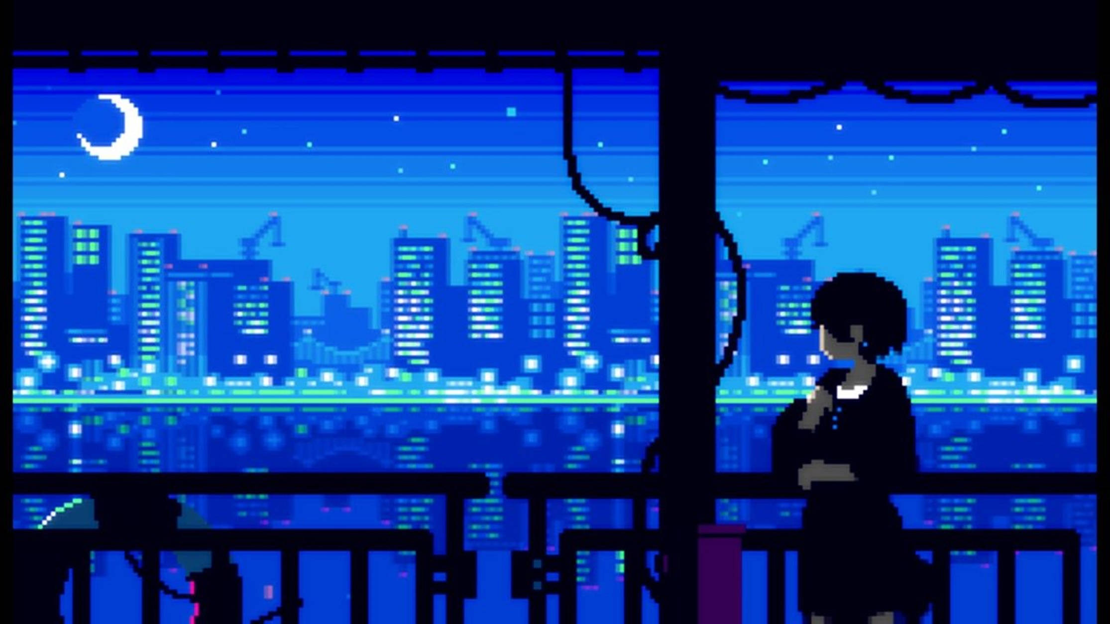 Lo Fi Anime Black Hair Girl Pixel Art Wallpaper