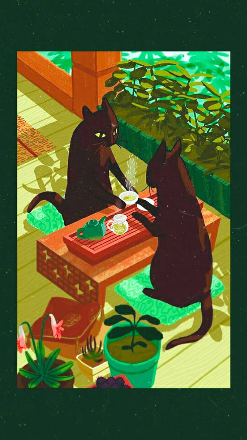 Lo Fi Iphone Black Cats Wallpaper