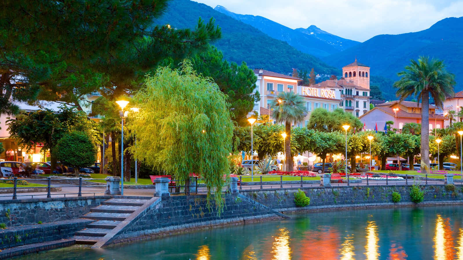 Locarno Lakeside Evening View Wallpaper