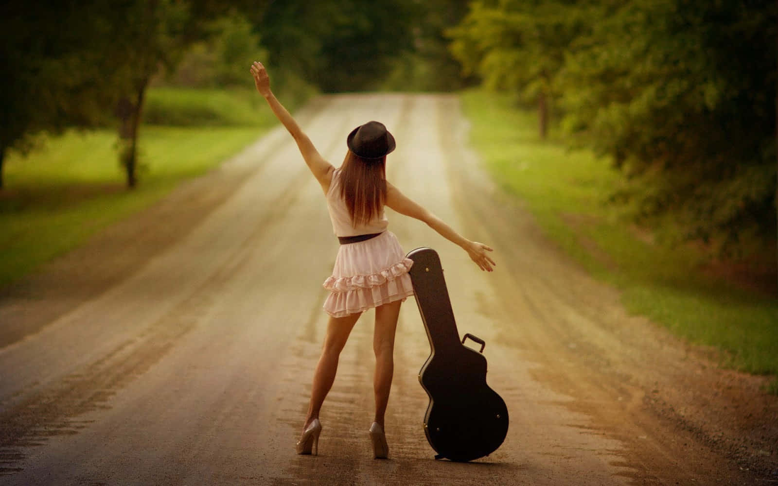 Lonely Road Guitarist Girl Profile Wallpaper