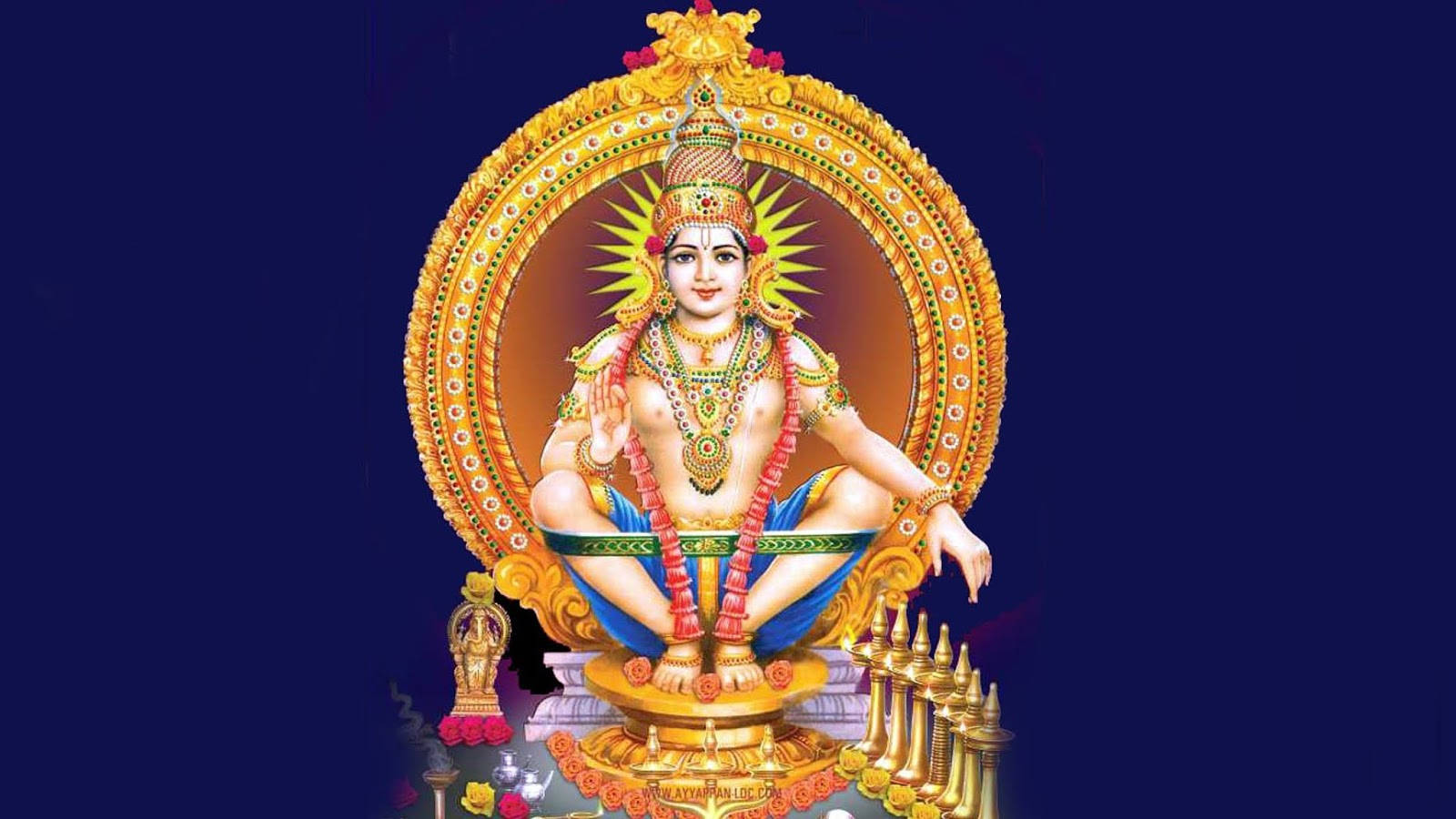 Lord Ayyappa On Blue Background Wallpaper