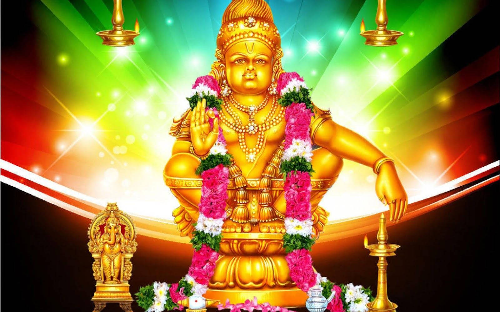 Lord Ayyappa On Rainbow Bakcground Wallpaper