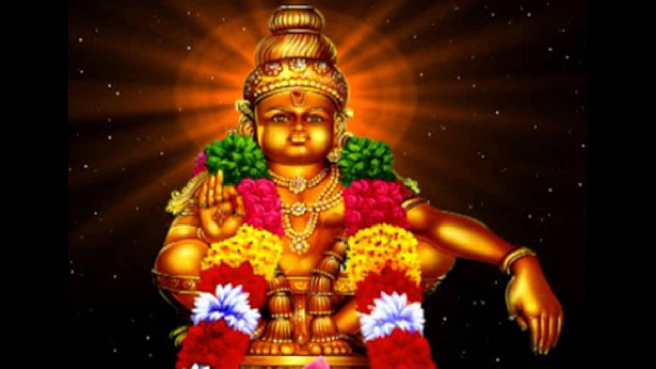 Lord Ayyappa With Garlands Close-up Wallpaper