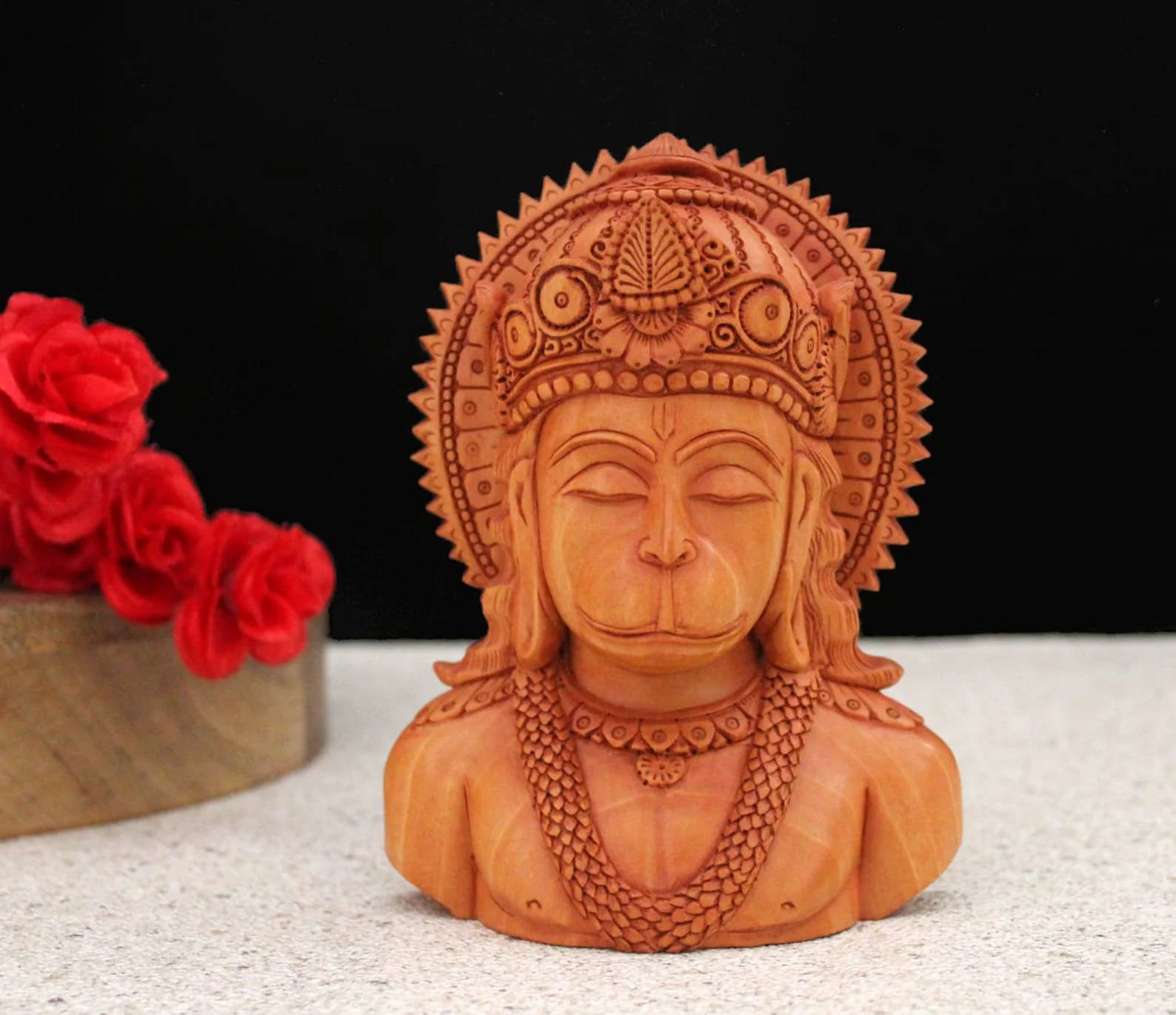 Lord Hanuman 3d Wood Sculpture Wallpaper