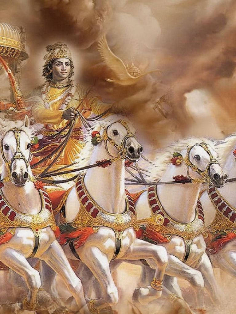 Lord Krishna Presentation Of The Bhagavad Gita Wallpaper