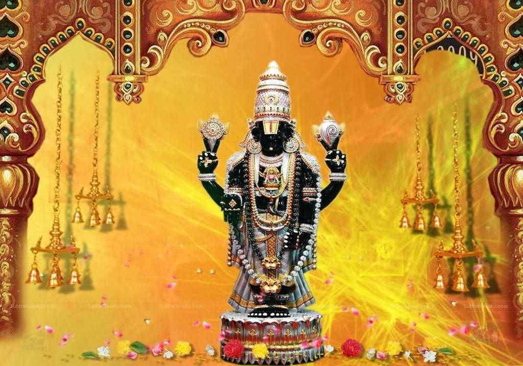 Lord Venkateswara Golden Chandeliers Wallpaper