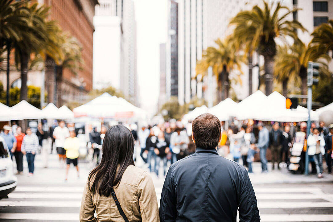 Love Cute Couple On The Crosswalk Wallpaper