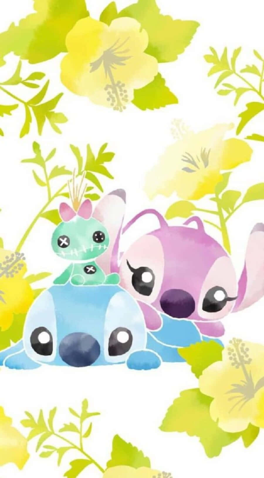 Love Stitch And Angel Cuddling On A Starry Night Wallpaper