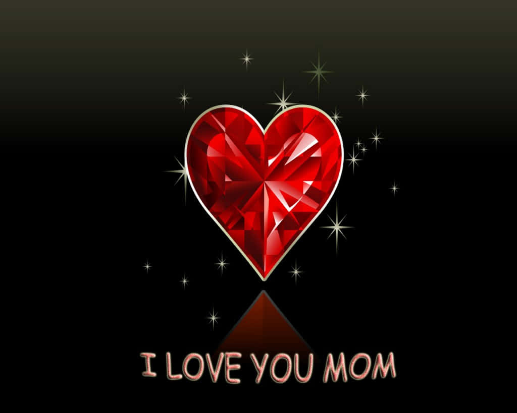 Love You Mom Red Heart Greeting Wallpaper