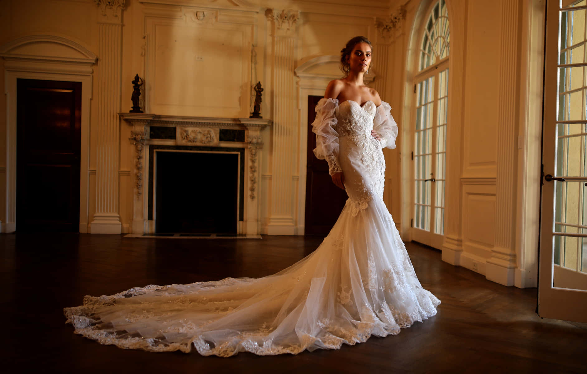 Lovely Bride In A White Dress On Her Wedding Day Wallpaper