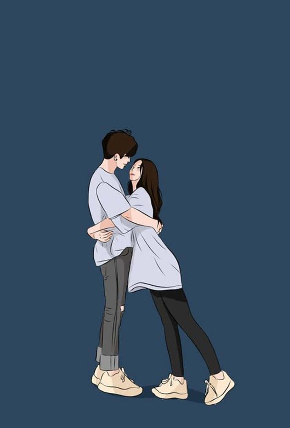 Loving Couple Hug Illustration Wallpaper