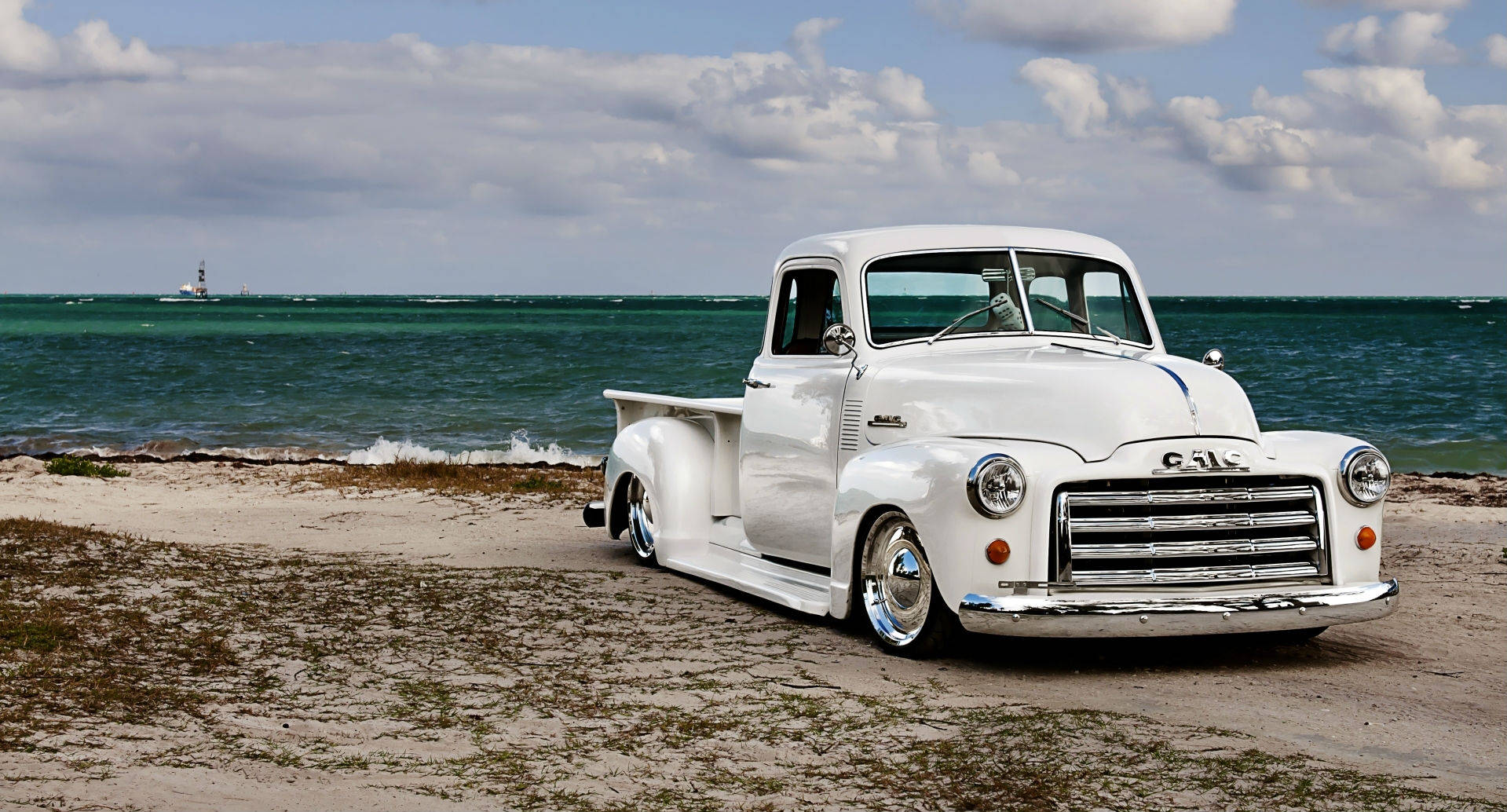 Lowrider Gmc Pickup On Beach Wallpaper