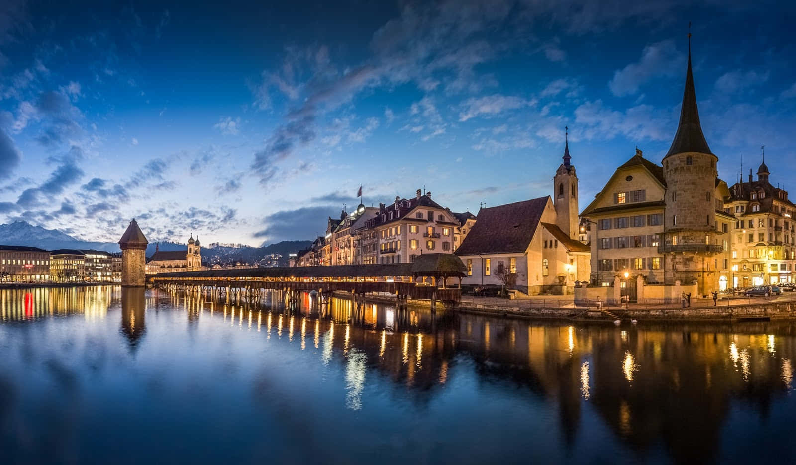 Lucerne Kapellbrucke Night Reflection Wallpaper