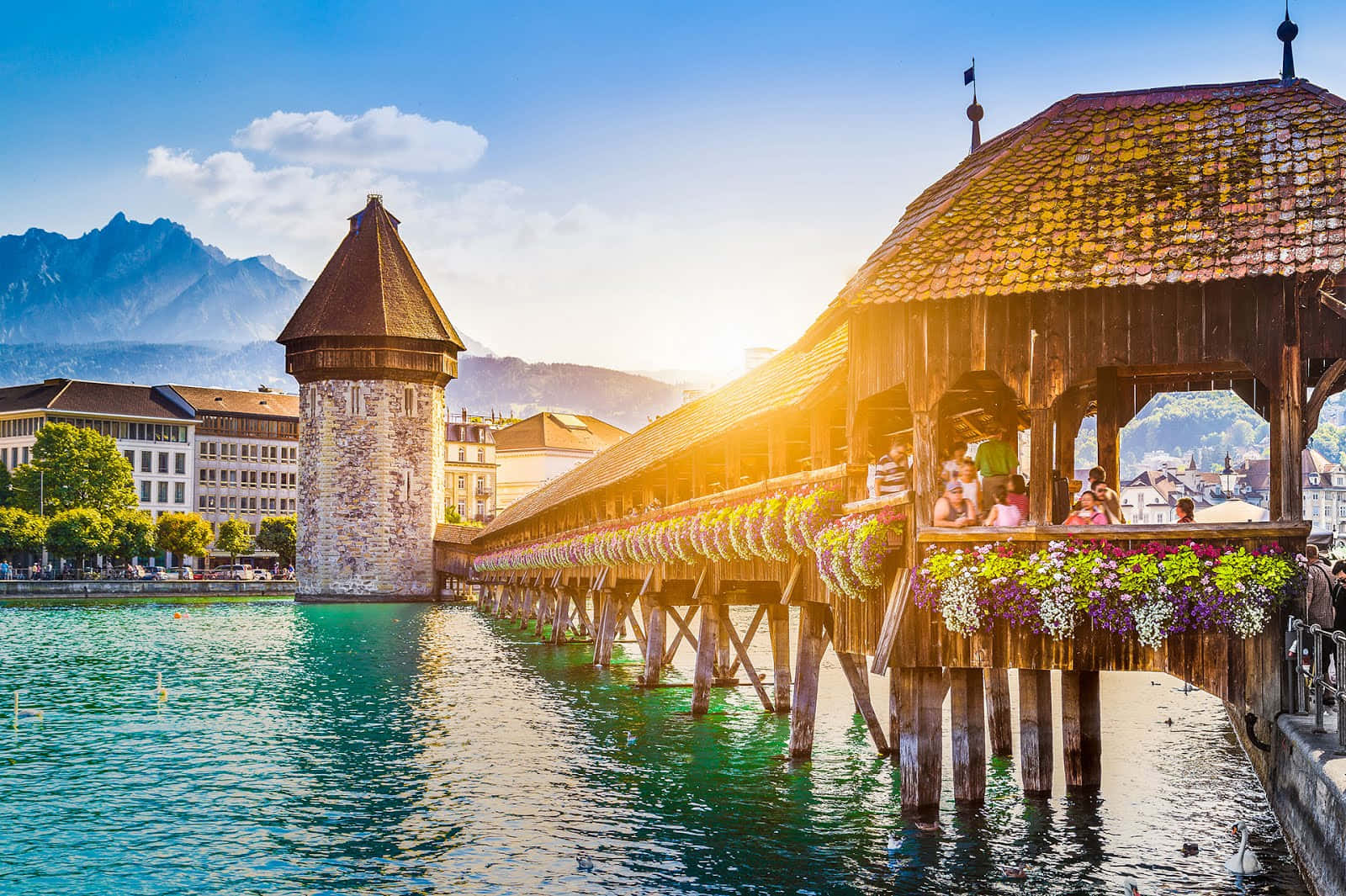 Lucerne Kapellbrucke Sunset Wallpaper