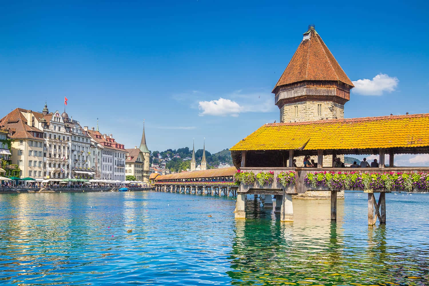 Lucerne Kapellbruckeand Waterfront Wallpaper