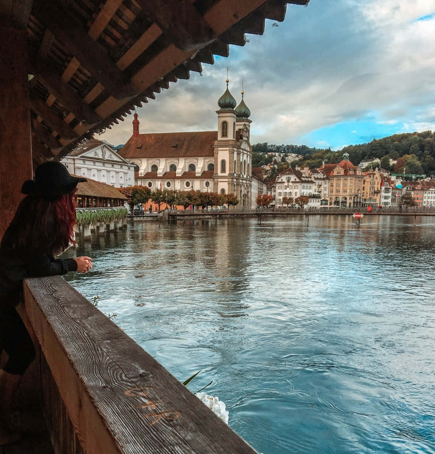 Lucerne River Viewwith Jesuit Church Wallpaper