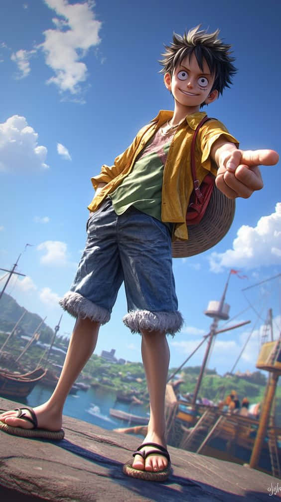 Luffy Dockside Adventure Wallpaper