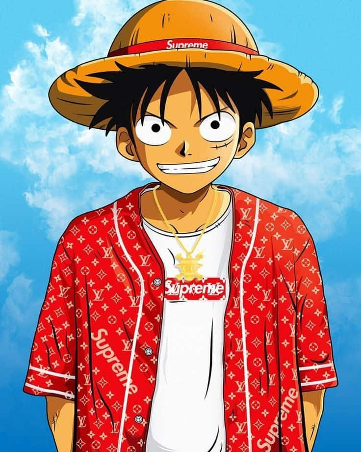 Luffy Drip Meme Supreme Style Wallpaper