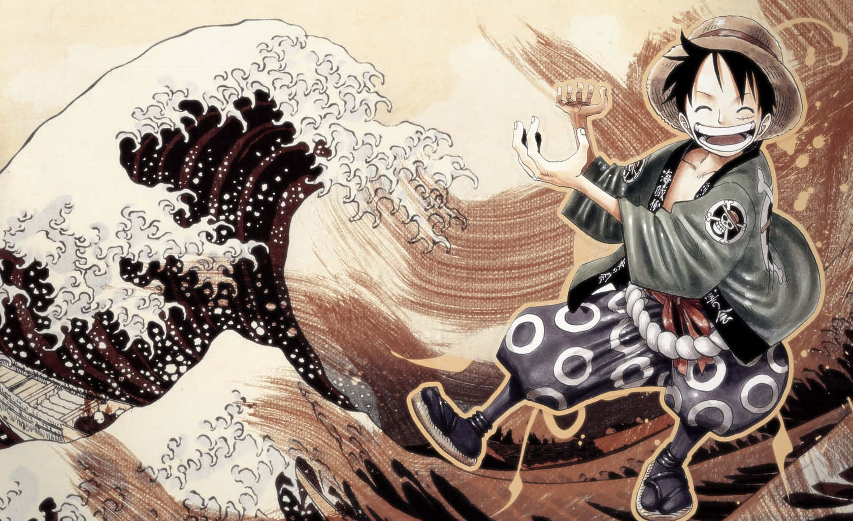 Luffy Inspired Great Wave Wallpaper