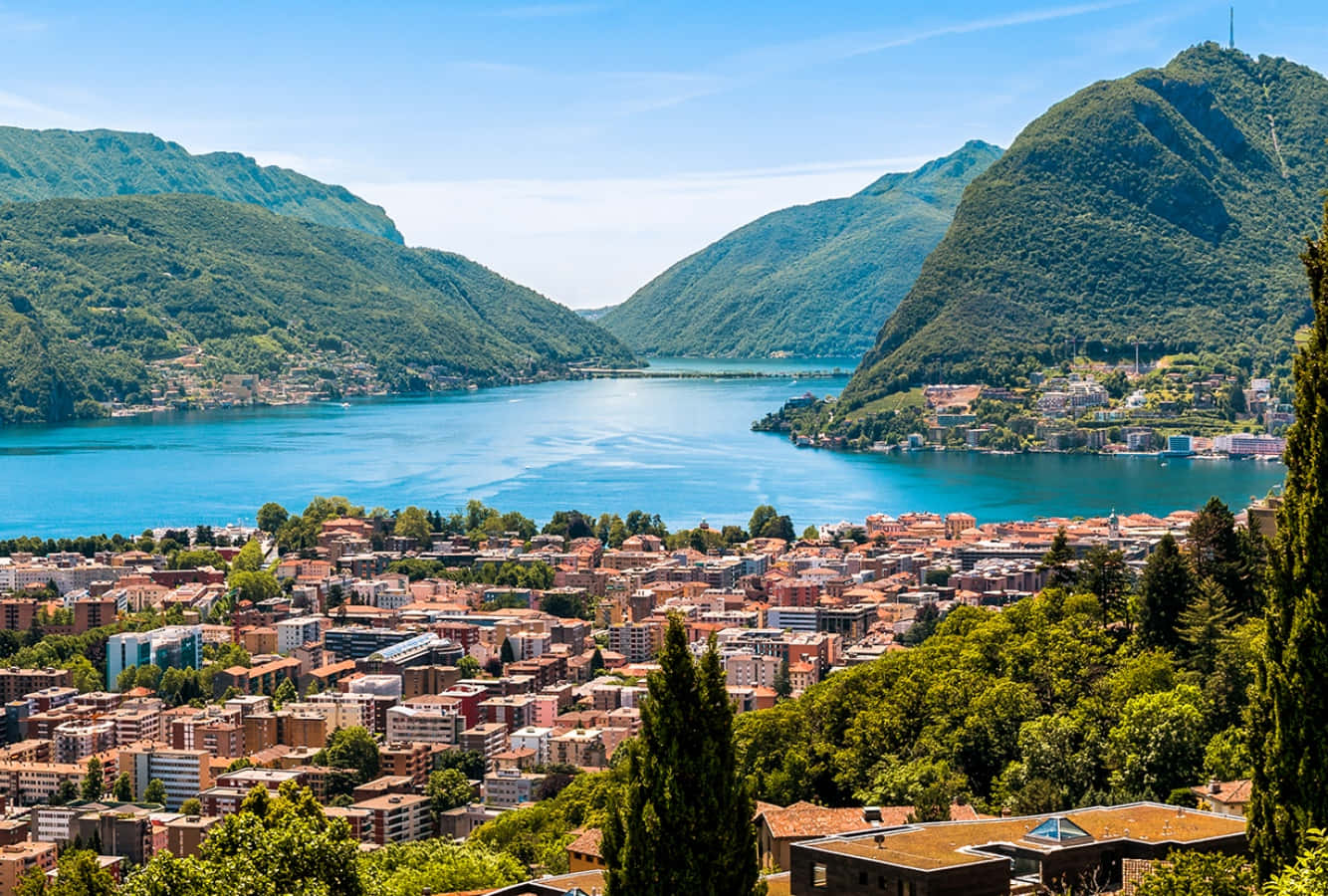 Lugano Cityscapeand Lake View Wallpaper