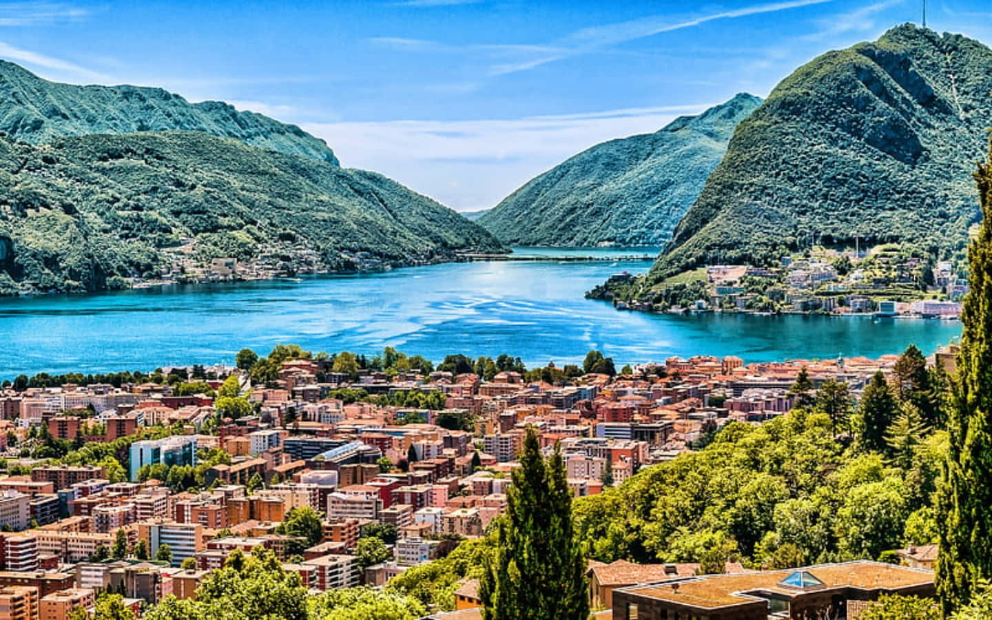 Lugano Cityscapeand Lake View Wallpaper