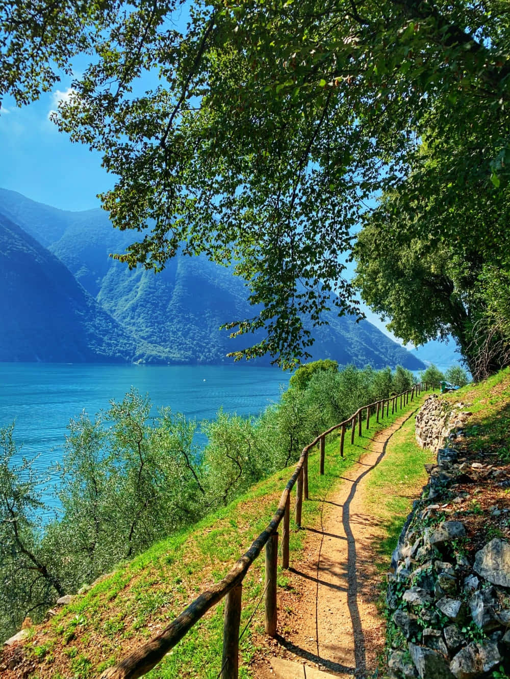 Lugano Lake Path Serenity Wallpaper