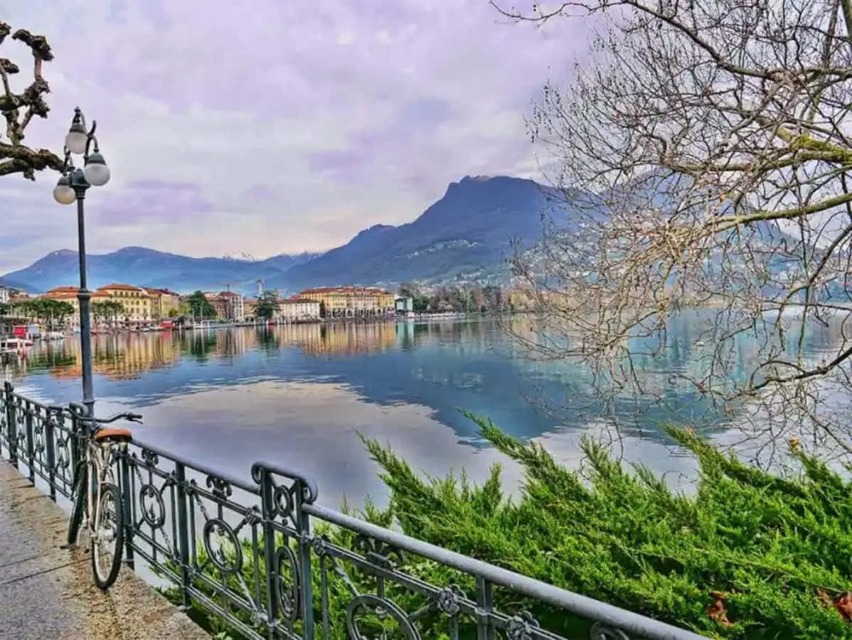 Lugano Lakefront View Switzerland Wallpaper