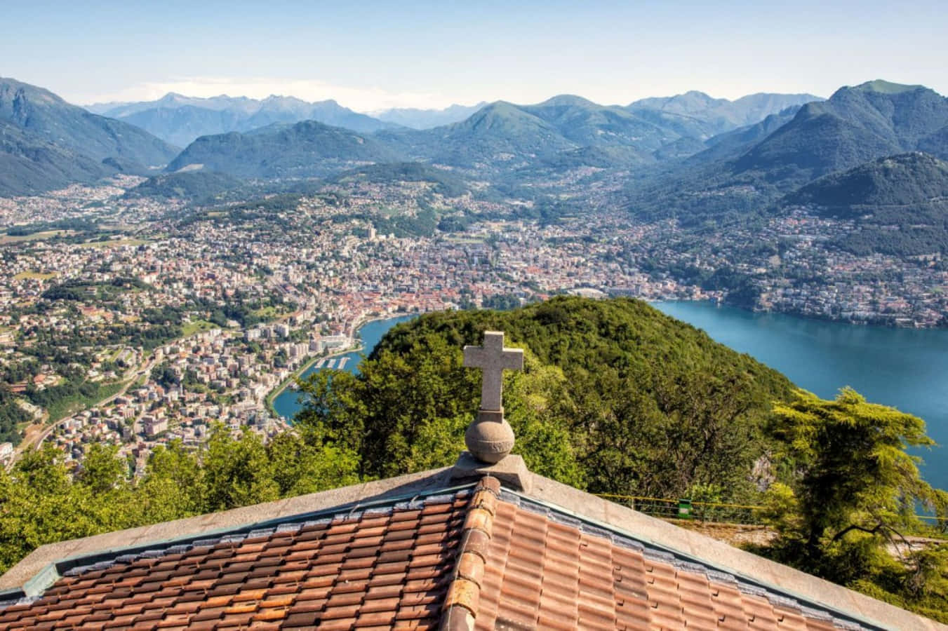 Lugano Panoramic Viewwith Cross Wallpaper