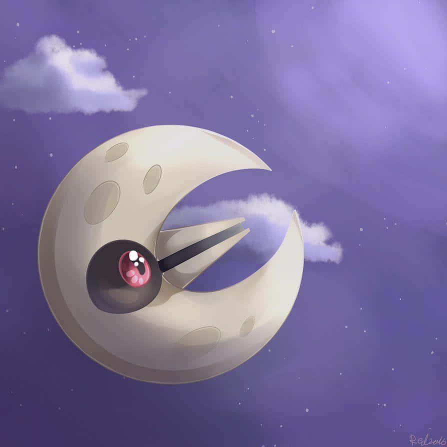 Lunatone Pokemon With Purple Sky Wallpaper