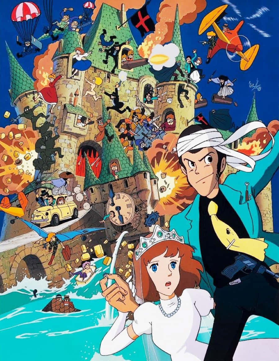 Lupin Iii And His Friends In Action At The Castle Of Cagliostro Wallpaper