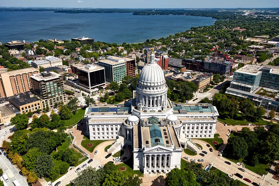 Madison Wisconsin State Capitol Aerial View Wallpaper