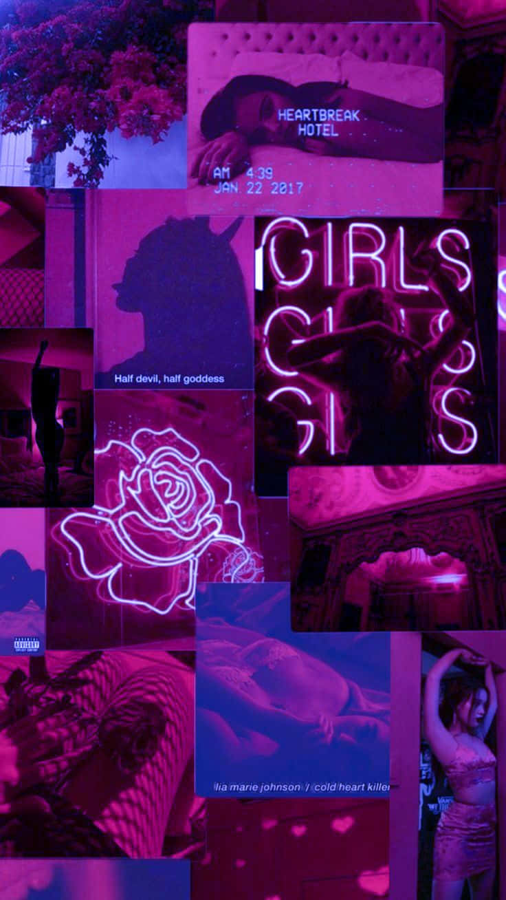 Magenta Collage Aesthetic Wallpaper