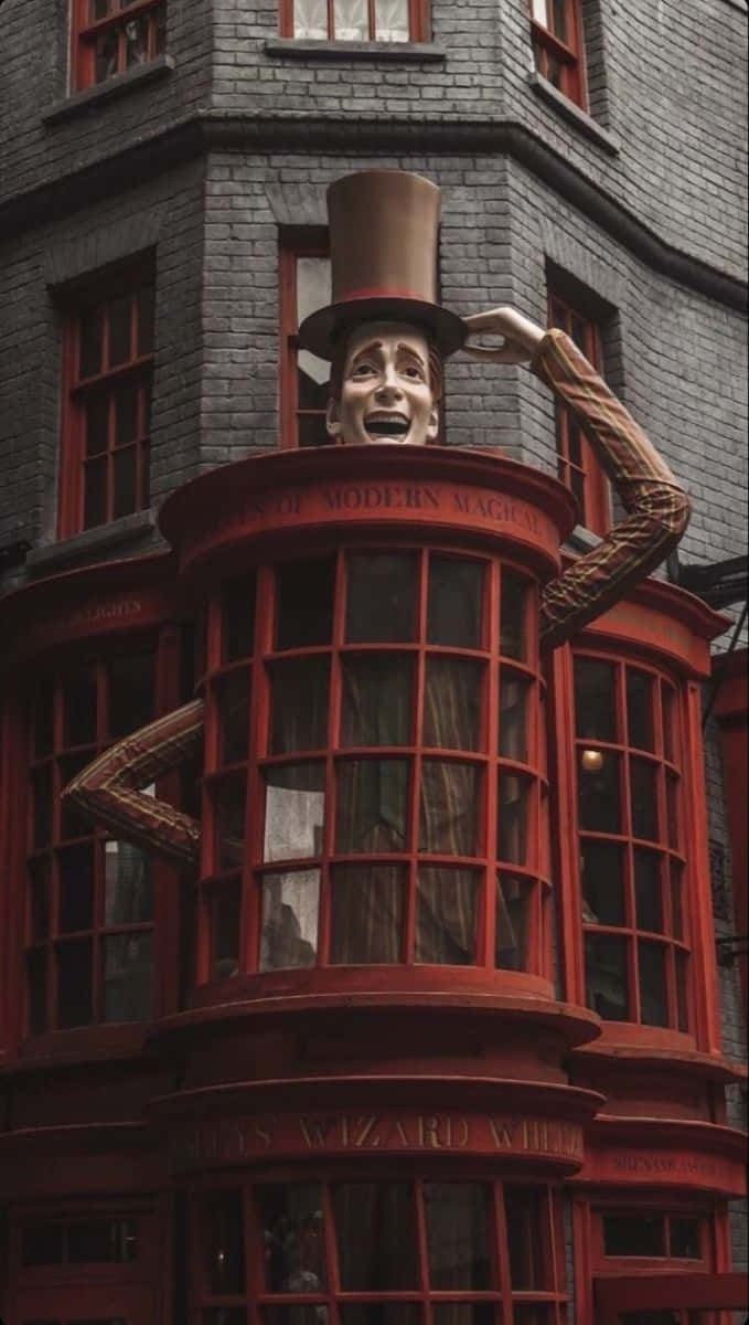 Magical Diagon Alley Bustling With Witches And Wizards Wallpaper