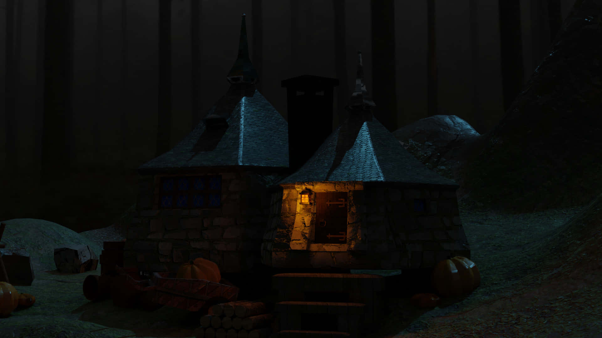 Magical Hagrid's Hut At Night In The Wizarding World Of Harry Potter Wallpaper