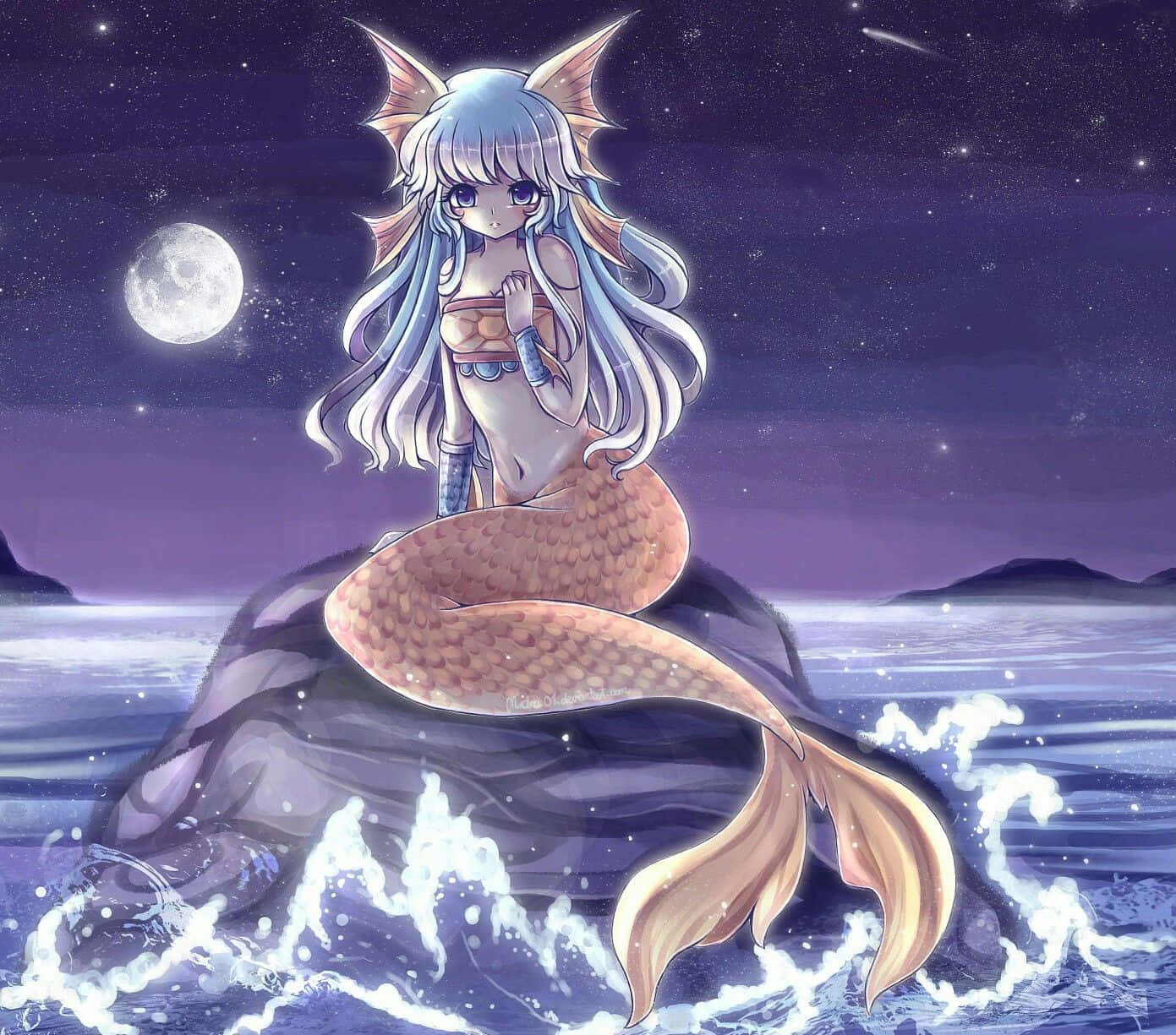 Magical Kawaii Mermaid Swimming Underwater Wallpaper