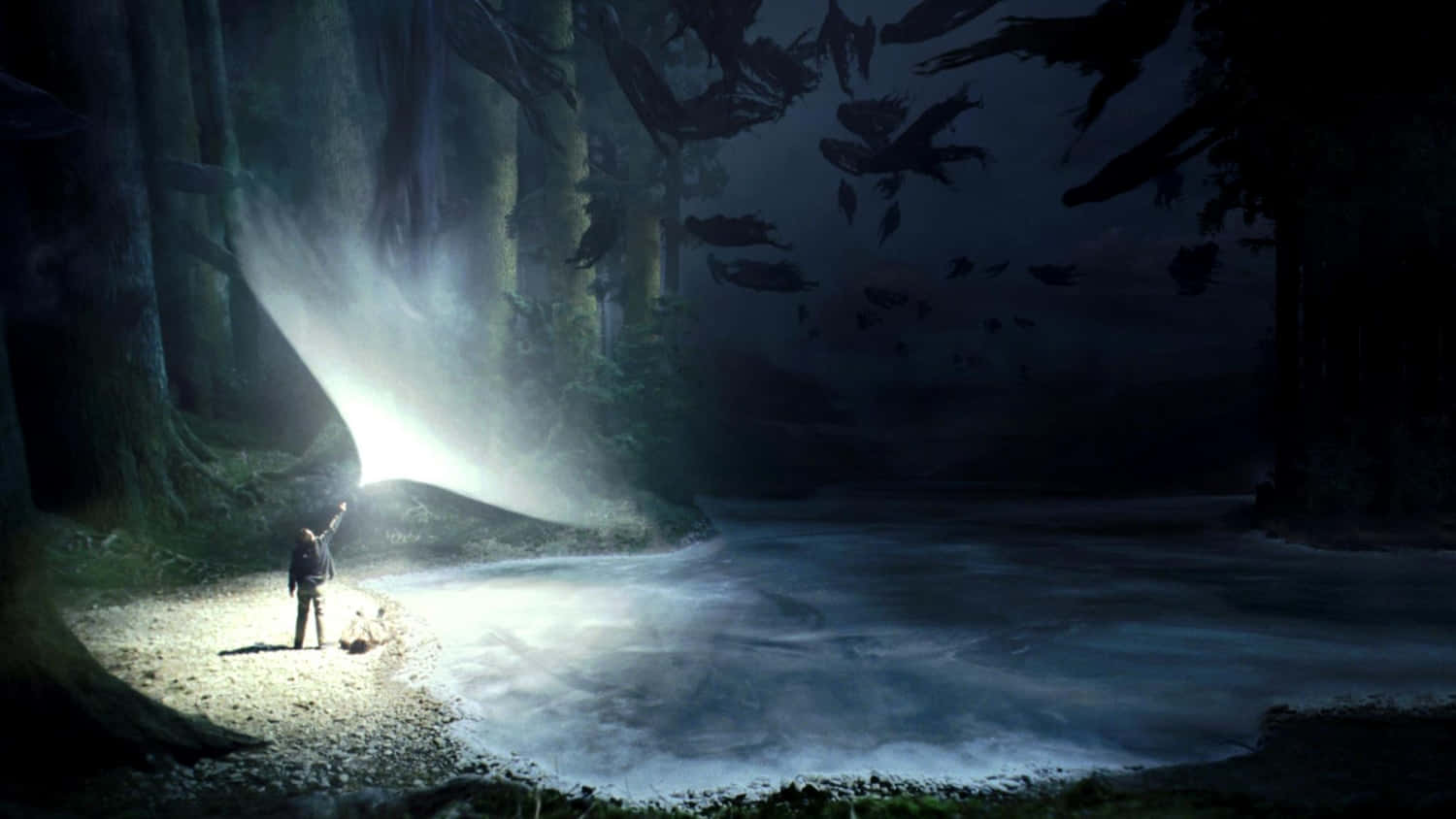 Magical Patronus In A Dark Forest Wallpaper