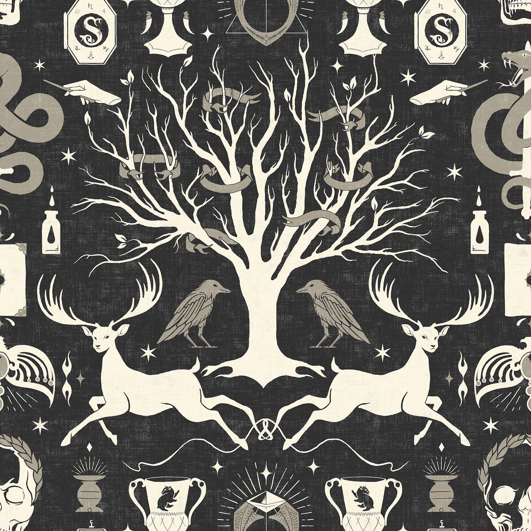 Magical Symbolsand Creatures Pattern Wallpaper