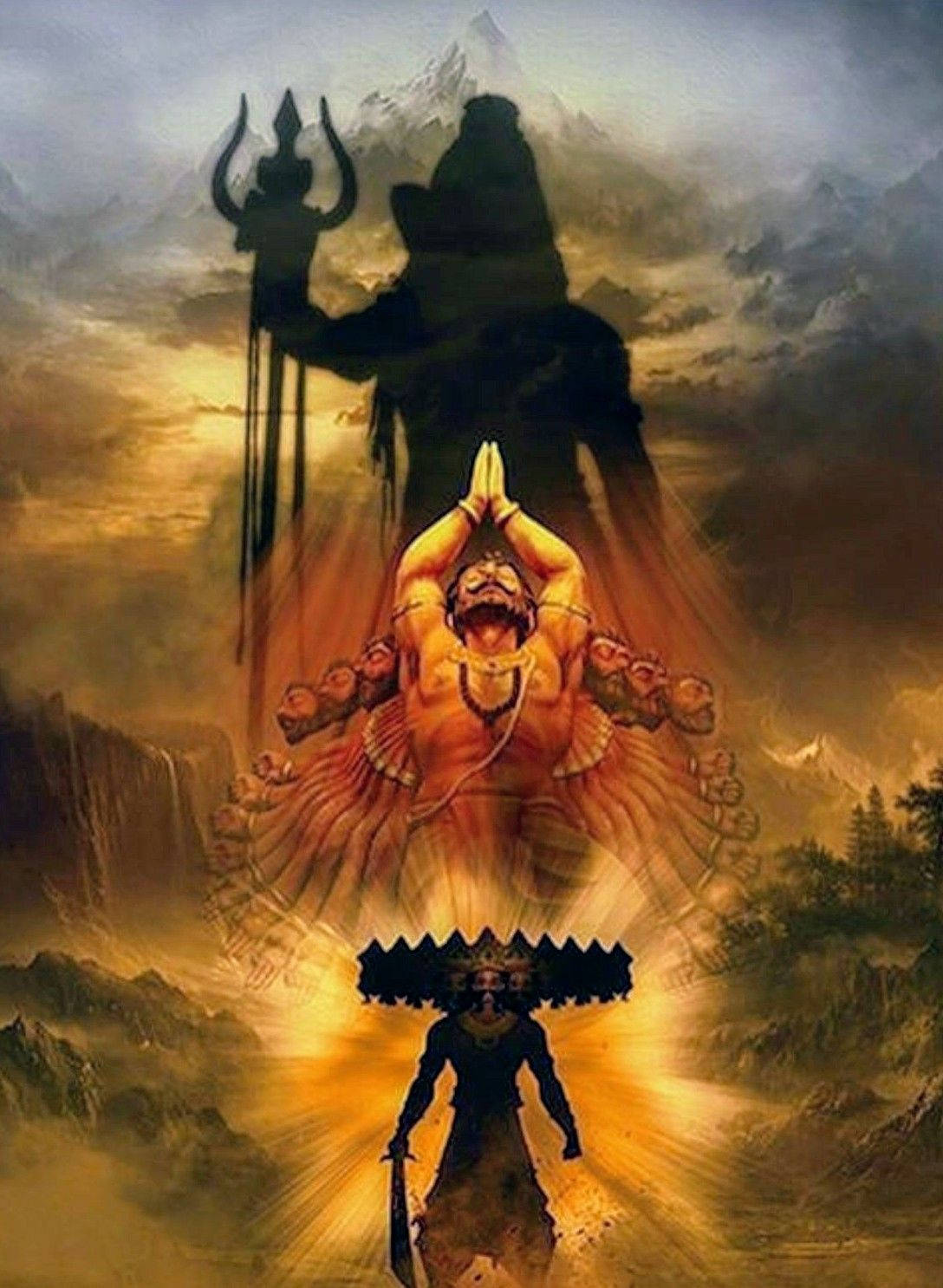 Mahakal 3d Silhouette Standing Over Deities Wallpaper