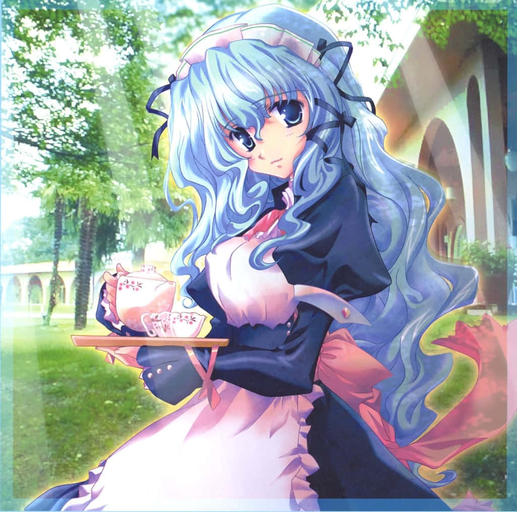 Maiden With Tea Set Anime Art Wallpaper