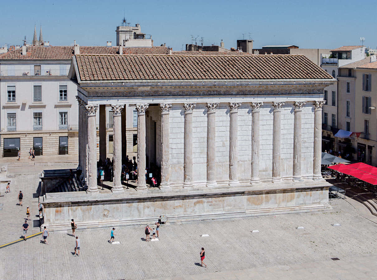 Maison Carrée Aerial Side View Photo Wallpaper