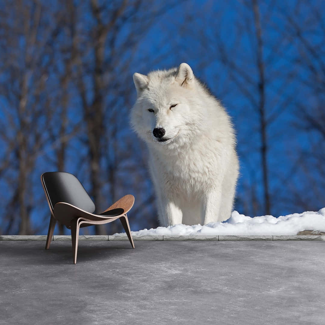 Majestic Arctic Wolf In Snowy Habitat Wallpaper