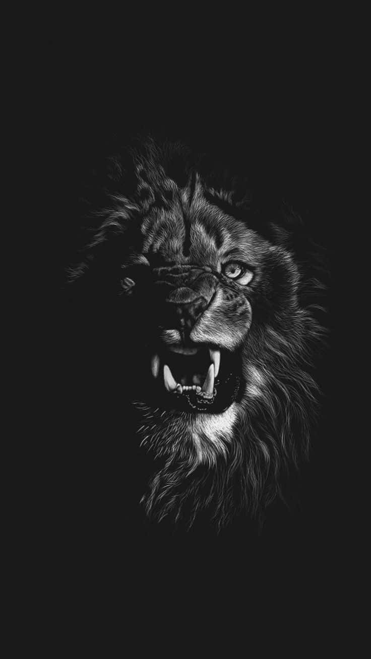 Majestic Black And White Lion Roaring Wallpaper