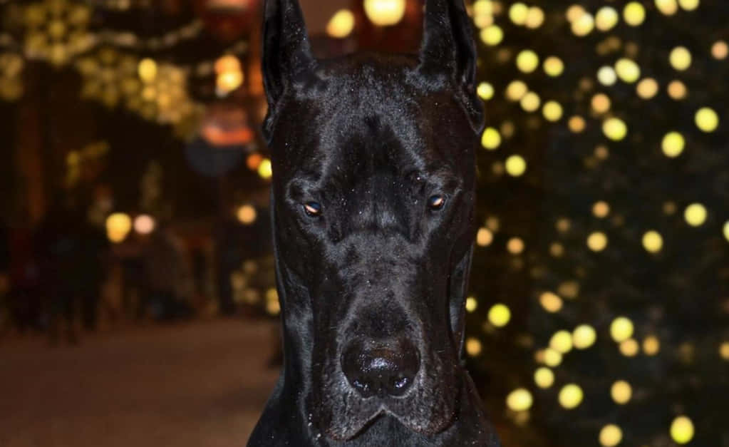 Majestic Black Great Dane Bokeh Background Wallpaper