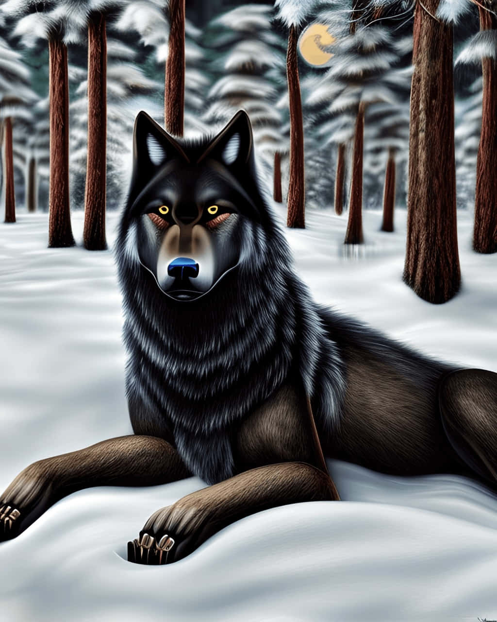 Majestic Black Wolfin Snowy Forest Wallpaper