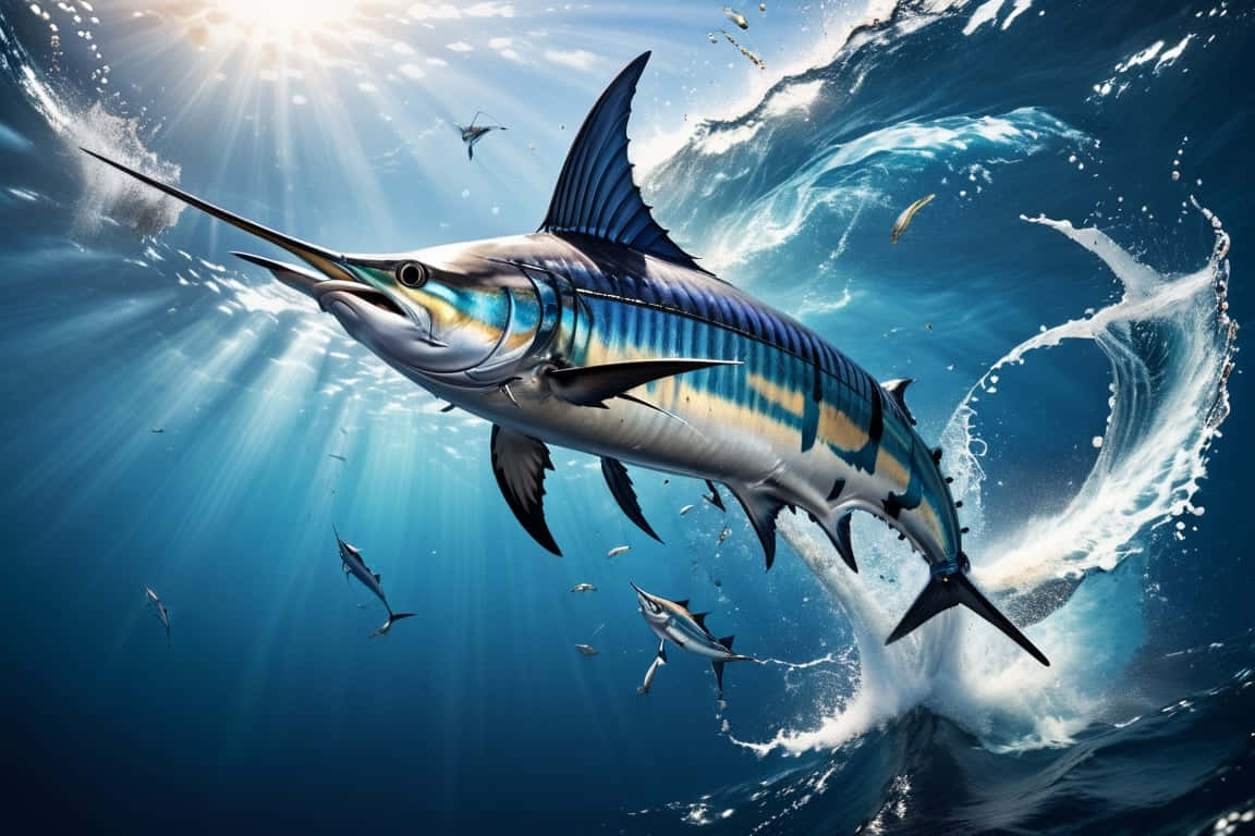 Majestic Blue Marlin Leaping Water Wallpaper